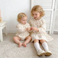 Autumn Sisters Dress Baby Bodysuit Flower Embroidery Dress For Infant Girls Toddler Outfit Sisters Lace Collar Princess Dress.