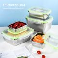 304 Stainless Steel Fresh-keeping Box Sealed Leak Proof Lunch Box Fruit Box with Lid Dumpling Container Refrigerated Storage Box.