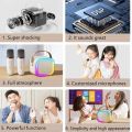 (Duel Mic) K12 Professional wireless microphone RGB Colorful Light Singing Karaoke Speaker Bluetooth-Compatible 5.3 Support 3.5mm Earphone Any One Colour.