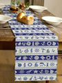 1pc Fish Pattern Table Runner, Ocean Theme Home Decor Party Supplies, Room Decor Suitable For Kitchen Decoration.