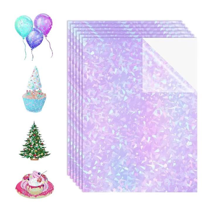 50 Sheets A6 Holographic Broken Glass Cold Lamination Film Self-Adhesive Holographic Vinyl Sticker Waterproof Clear 105×148mm