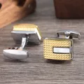 New Fashion Man Rectangle Silver Plated Gold Cufflinks French Style Shirt Mens Wedding Groom Luxury Brand Jewelry Gifts. 