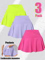 3Pack Dopamine Pockets Tennis Skirts for Women Fitness Skinny Pleated Skirt Outdoors Corset Pockets Shorts High V Waist. 