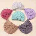 Bow Knit Baby Hat for Girls Boys Elastic Newborn Bonnet Autumn Winter Warm Turban Hats Solid Color Woolen Cap Kids Accessories. 