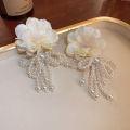 New Bohemian White Pink Big Cloth Flower Earrings for Women Statement Jewelry Handmade Pearl Bowknot Tassel Pendientes.