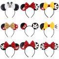 Disney Mickey Black Mouse Ears Headband For Girls Women Sequins 5"Bow Party Hairband Festival DIY Hair Accessories Femme.