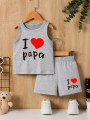 Summer Baby Boys' Round-Neck Letter Print Vest and Shorts Casual 2-Piece Set.