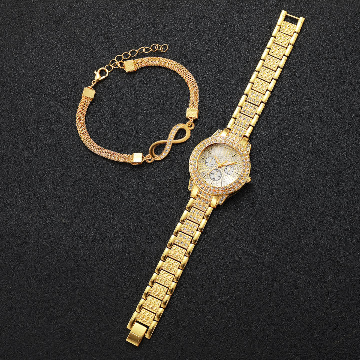 2PCS%20Luxury%20Full%20Diamond%20Women%20Watches%20Bracelet%20Set%20Fashion%20Decorative%20Three-eyes%20Ladies%20Quartz%20Wristwatch%20(Without%20Box)%20-%20Image%203
