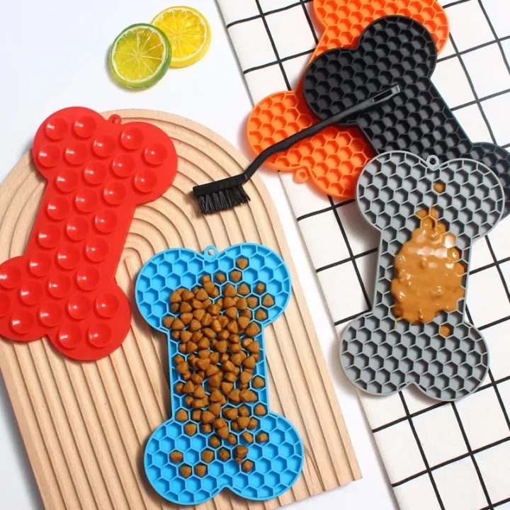 Dog Lick Mat Bone-shaped Silicon Licking Mat With Suction Dog Lick Slow ...