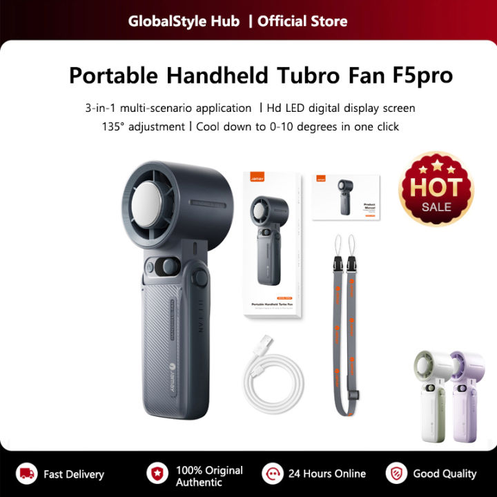 Portable Handheld Turbo Fan 199Gear Strong Wind Speed LED Digital Display 135°Foldable Outdoor 3-in-1 Handheld Fan 8000mAh F5PRO