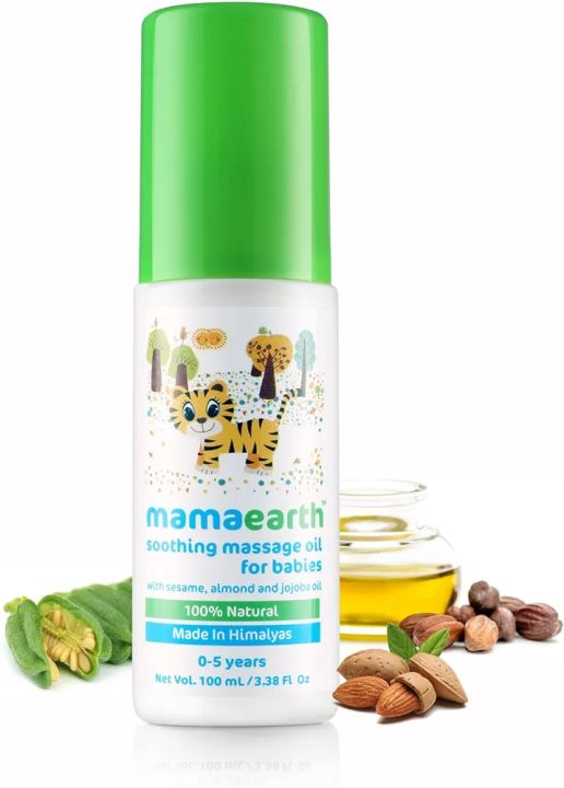 Mamaearth Soothing Baby Massage Oil | Long Lasting Moisturization with Sesame, Almond & Jojoba Oil | Gently Nourishes & Softens Delicate Skin of Babies | 3.38 Fl Oz/100ml