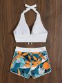 Halter Bikini Set Short Swimsuit Women High Waist Swimwear Female Printed Bathers Swimming Bathing Swim Suit Beachwear.
