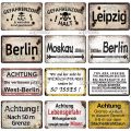 Trendy ACHTUNG HALT War Metal Sign Modern Twist on Vintage War Design, Printed on High Grade Tin, Ideal for Contemporary Pub. 