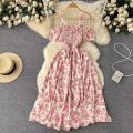 YuooMuoo Romantic Floral Print Long Summer Dress Women Fashion Off Shoulders Straps Vacation Beach Dress Korean Party Vestidos. 