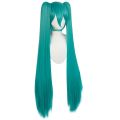 Long Double Clip Ponytails Hatsune Miku Cosplay Synthetic Wig Costume for Women Girls (Green).
