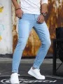 Man Classic Style Pants Light Blue Stretch Jeans Zipper Casual Slim Fit Trousers Male Pencil Pants Denim Skinny Jeans Men Brand. 