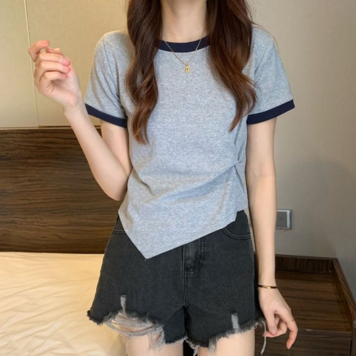 Patchwork%20Colors%20Crew%20Neck%20Crop%20Top%20Women%20Fashion%20Niche%20Design%20Short%20Sleeve%20Tee%20Y2K%20Streetwear%20New%20Summer%20Top%20Women%20-%20Image%205