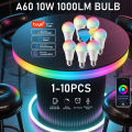 1-10PCS E27 Bulb Tuya Bluetooth WIFI Dimmable Light 10W LED Lamp 2700-6500k RGB Smart Life APP Voice with Alexa  Home. 