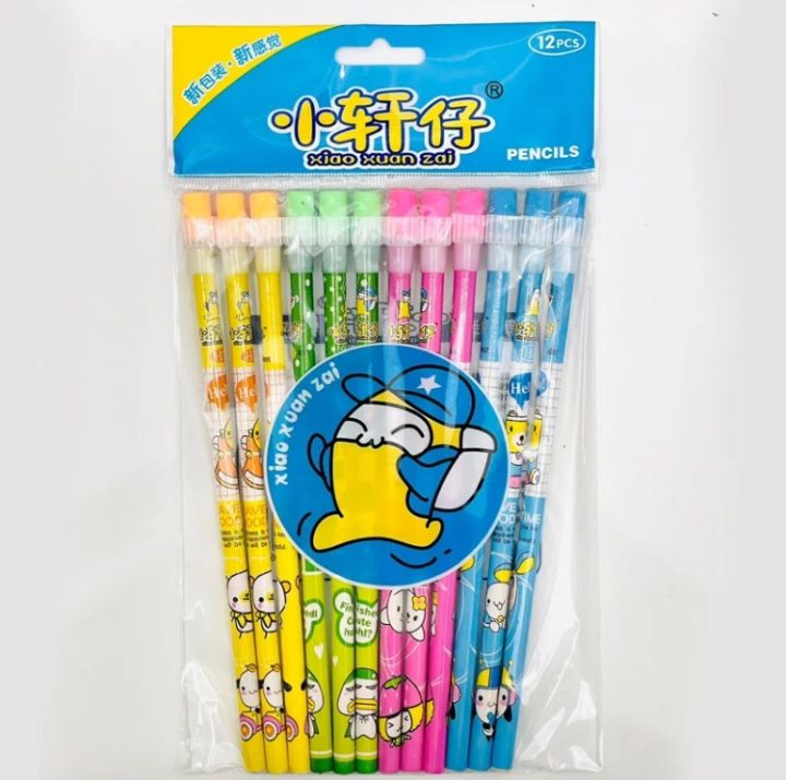 12PCS%20set%20cartoons%20design%20quality%20pencils%20with%20eraser%20-%20Image%202