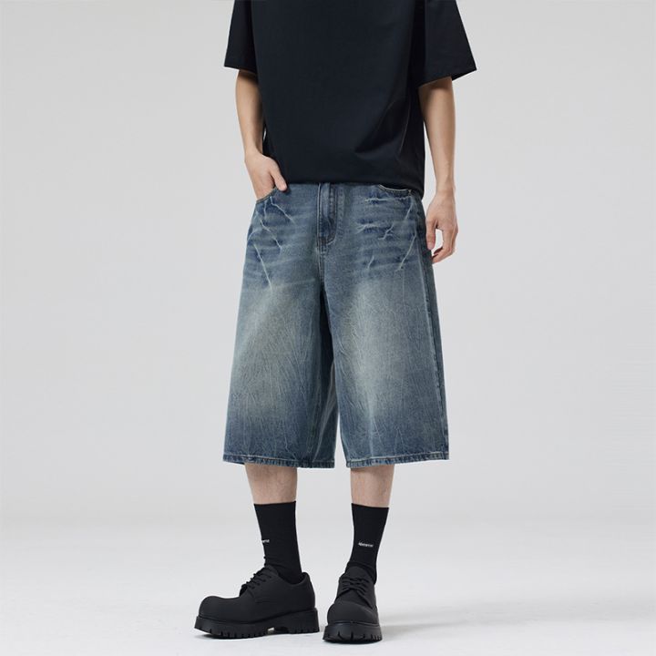 2026%20Summer%20American%20Lightning%20Crack%20Black%20Grey%20Jeans%20Men's%20Straight%20Tube%20Loose%20Wide%20Leg%20Shorts%20Y2k%20Street%20Hip%20Hop%20Sevens%20-%20Image%207