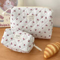 Wholesale Cherry Tote Women Makeup Bag Portable Cute Ladies Cosmetic Toiletry Storage Pouch Handbag Cotton Quilted Zipper Bag. 