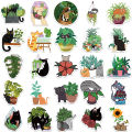 50 PCS Cat and Plant Stickers for Water Bottles,Cute Vinyl Waterproof Laptop Skateboard Stickers Aesthetic Computer Hydroflask. 
