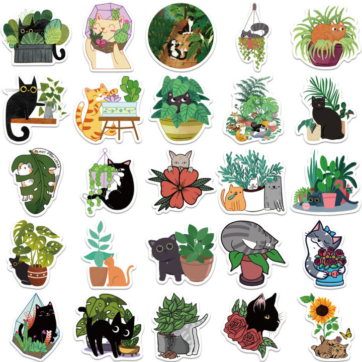 50%20PCS%20Cat%20and%20Plant%20Stickers%20for%20Water%20Bottles,Cute%20Vinyl%20Waterproof%20Laptop%20Skateboard%20Stickers%20Aesthetic%20Computer%20Hydroflask%20-%20Image%206