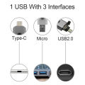 Metal USB Flash Drive 3 IN 1 USB 2.0 & Type C & Micro USB Stick OTG Pen Drive 128GB 64GB 32GB 16GB 8G Pendrive U Disk. 