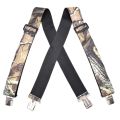 Heavy Duty Camouflage Suspenders for Men Work Outdoor Hunting 5cm/2inch X-back 4 Strong Clips Adjustable Elastic Trouser Braces.