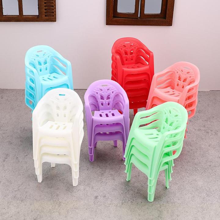 Miniature Dollhouse Furniture Set of 4PCS, Plastic Armchair with Backrest, 1/6 Scale Children's Presents