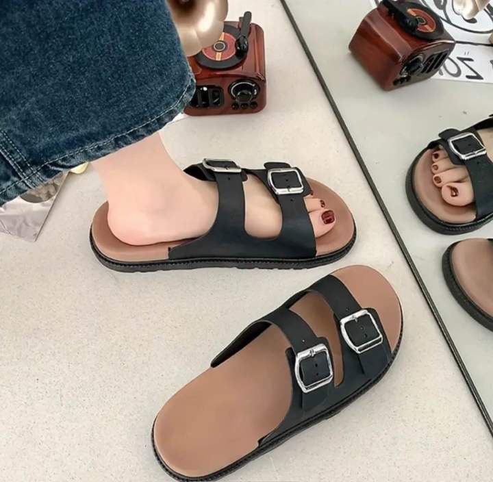 Women%E2%80%99s%20Slip-On%20Sandals%20%E2%80%93%20Double%20Buckle,%20Cushioned%20Sole,%20Casual%20Summer%20Footwear%20(Black,%20White,%20Brown)%20-%20Image%207