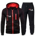 Men's Sportswear Casual and Minimalist Jogging Suit Outdoor Set Zippered Hoodie and Black Sports Pants 2-piece Spring Fashion. 