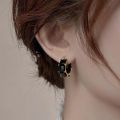 Huitan Princess Square White/Black CZ Hoop Earrings for Women Luxury Accessories Wedding Party Temperament Elegant Lady Jewelry.