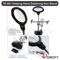 TE-801 Helping Hand Soldering Stand 4x 12x magnifying glass with 2 LED Light workbench repairing lamp Tool (Battery not include) | Hemofy |. 