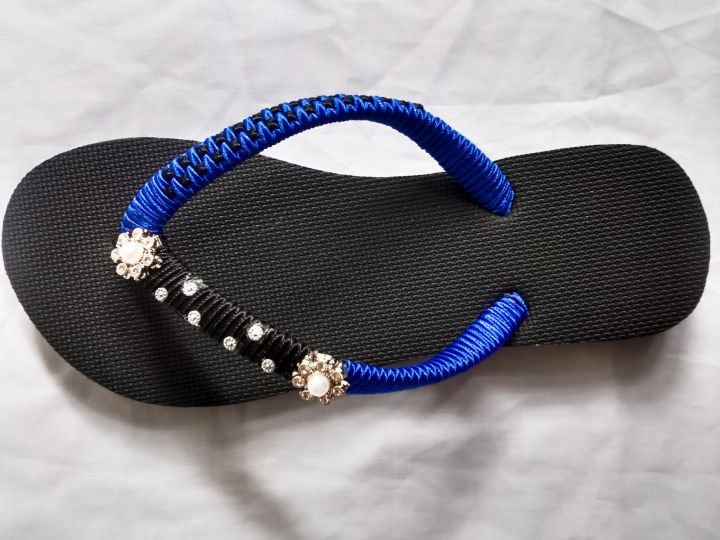 Ladies%20slippers%20-%20peacock%20blue%20and%20black%20-%20Image%204