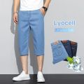 Summer Thin Lyocell Men's Jeans Shorts Blue Gray Classic Style Elasticity Straight Light Business Casual Denim Shorts Male.