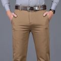 98% Cotton Classic Men's Brown Business Straight Casual Pants Solid Stretch High Waist Office Trousers Male Brand Black Khaki. 