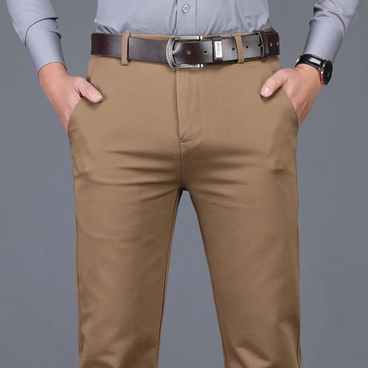 98%25%20Cotton%20Classic%20Men's%20Brown%20Business%20Straight%20Casual%20Pants%20Solid%20Stretch%20High%20Waist%20Office%20Trousers%20Male%20Brand%20Black%20Khaki%20-%20Image%203