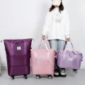 Trolley Large Capacity Folding Travel Bag | luggage bag with wheels Lightweight Waterproof Carry on Luggage Bag with Fixed Strap | Dry and Wet Separation Foldable Travel Duffel Bag. 