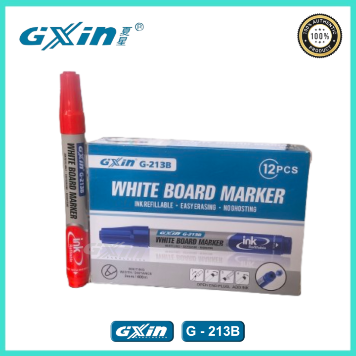 GXin G-213B Refillable Whiteboard Marker Pen - 12 Pieces - Red