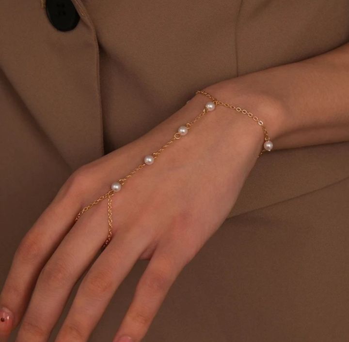 Pearl Finger Ring For Girls And Women Wearing At Wedding Occasion Dating Party