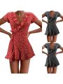 Summer Women’s Floal A-Line Dress Sweet Elegant Floral Ruffles V-neck Bandage Short Dress for Lady Chic Flowers Mini Dress.