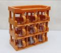 "Premium Spice Rack Organizer | 9 Glass Spice Jars | Wall-Mountable Masala Rack Set | Attached Lids | Elegant Kitchen Spices Box | Red | Brown | Biege ". 