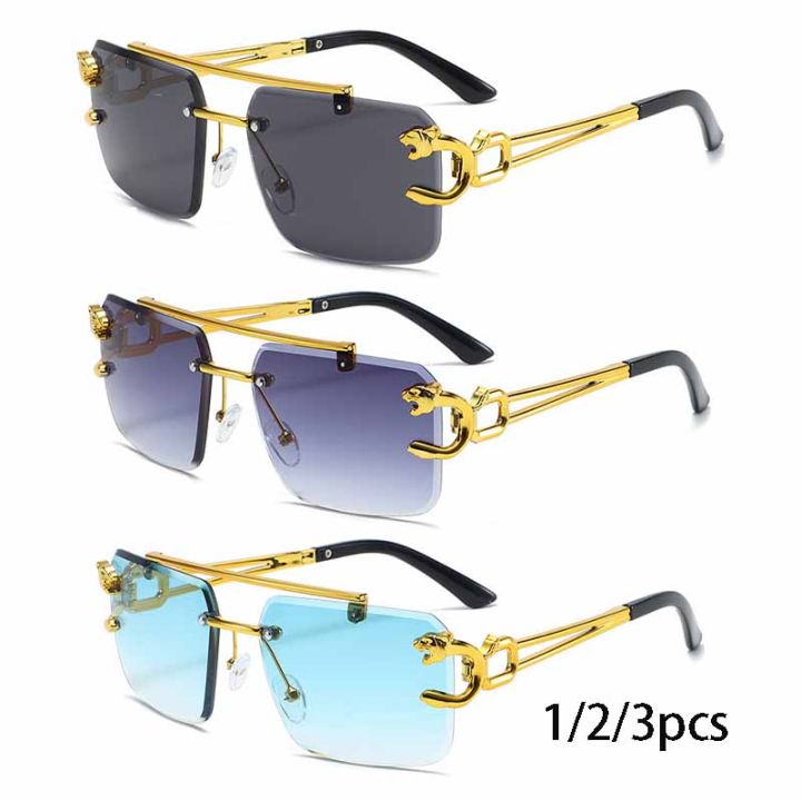 1/2/3 pairs/Fashionable Golden Tiger Head Sunglasses Square Frameless Sharp Edge Sunglasses Cool Men's and Women's Glasses