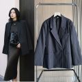 ETJ Fall/Winter 2025 New Women's Street Fashion oversized pinstripe shoulder-padded loose suit jacket for women.