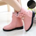 Girls Princess Boots Kids Ankle Boots Lace with Bow-knot Sweet Warm Cotton Children  Boots Fur Lining Snow Boots Shoes New. 