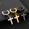 2pc Stainless Steel Men Cross Stars Punk Dangle Earrings Gothic Woman Cross Ear Hoop Earrings Huggies Pendant Piercing Jewelry. 