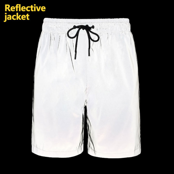 Summer Thin Reflective Shorts Men's Fashion Loose Outdoor Jogging Cycling Safety Luminous Short Pants Hip Hop Streetwear Male