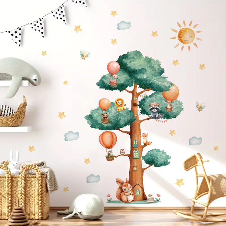 Whimsical Cartoon Tree & Animals Wall Decals - Removable Vinyl Stickers ...