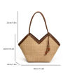Color blocking woven straw woven bag for women, large capacity versatile shoulder bag, popular commuting tote bag suitable for g. 